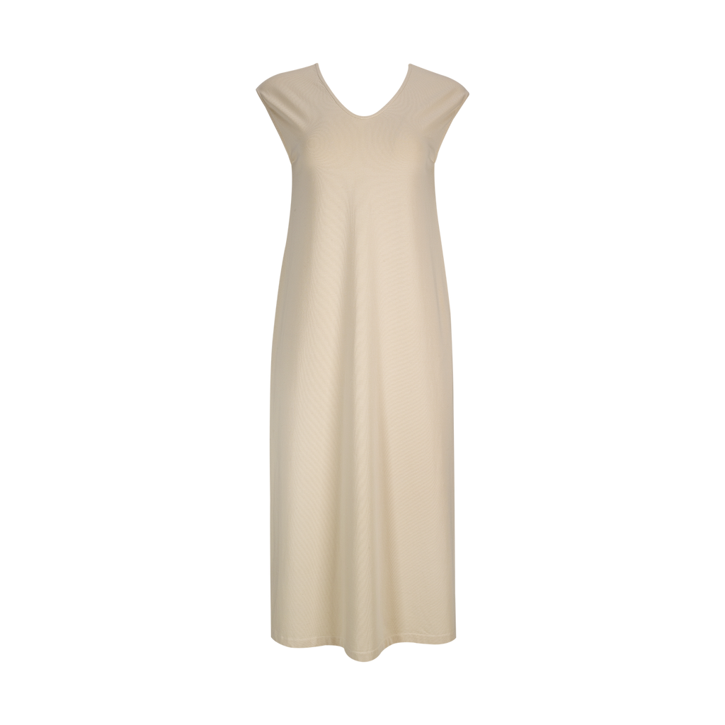 Long sleeveless dress with a V-neck